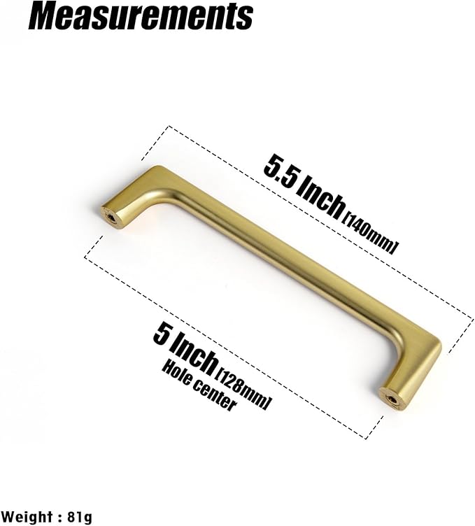 Goo-Ki Brushed Gold Cabinet Pulls with 5'' Hole Centers, Modern Style Zinc Alloy Cabinet Handles for Dresser,Wardrobe,Cupboard- 6 Pack