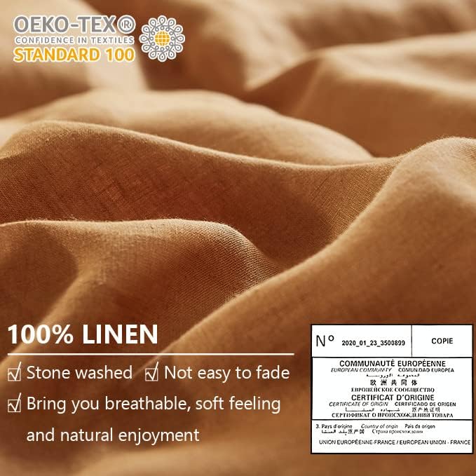 Simple&Opulence 100% Linen Euro Shams with Coconut Button (26'' x 26'') - Pack of 2 - Washed Solid Color Natural Flax Soft Breathable - Rust
