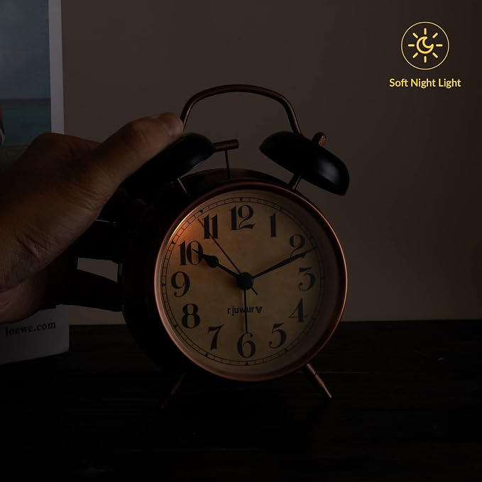 rjuwurv 4" Loud Alarm Twin Bell Alarm Clock, Night Light, Desk Clock Table Alarm Clock Bedroom Alarm Clock(Bronze)