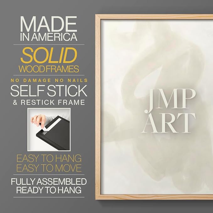 Renditions Gallery Set of 2 Peel & Stick Framed Prints, Abstract Wall Art, Beige and White Aesthetic Wall Decor, Re-Stickable - Ready to Hang - 8"x10" - NATURAL WOOD Frame LT588