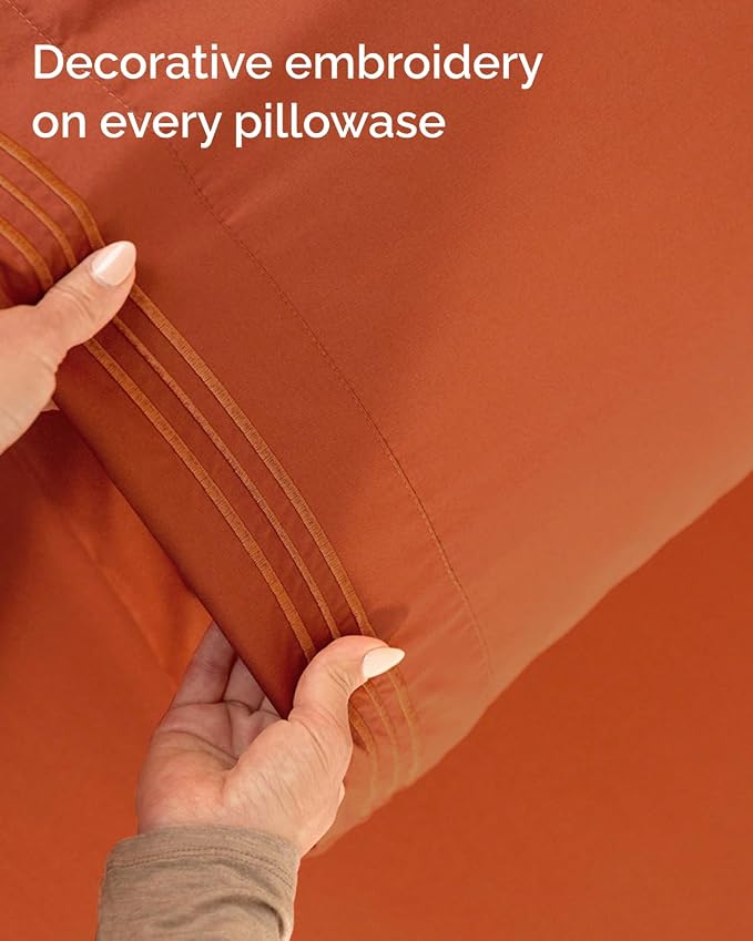 Twin XL Size 3 Piece Sheet Set - Comfy Breathable & Cooling Sheets - Hotel Luxury Bed Sheets for Women & Men - Deep Pockets, Easy-Fit, Soft & Wrinkle Free Sheets - Terracotta Oeko-Tex Bed Sheet Set
