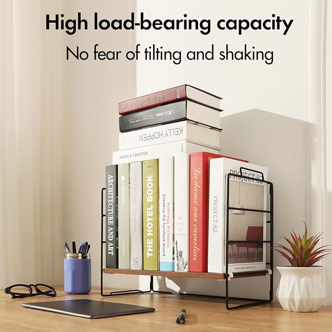 KATHY&BOB Wood Desk Shelf Organizer, 2-Tier Desktop Supplies Storage Rack, Adjustable Stackable Desk Shelf for Office, Kitchen, Bathroom, 15.75"*12.2"*7.87" (2 Sets)