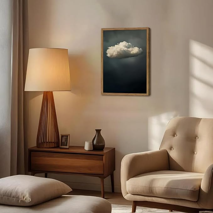 Dark Moody Cloud Wall Art Vintage Sky White Cloud Wall Decor Picture, Maximalist Canvas Print painting Cloudscape Abstract Artwork for Living Room Bedroom 12x16 inch Wood Framed