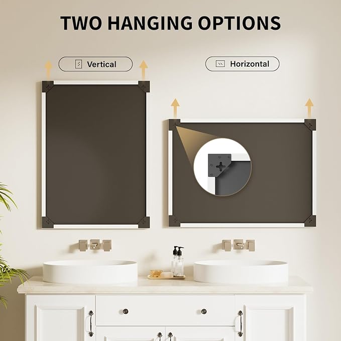 Oak Wood Effect Framed Wall Mirror, 22x30 Rectangle Mirror, Anti-desilvering Tempered Glass, Sustainable& Sturdy Frame, Anti-Rust, HD Reflection &3min Fast Setup for Bathroom Living Room