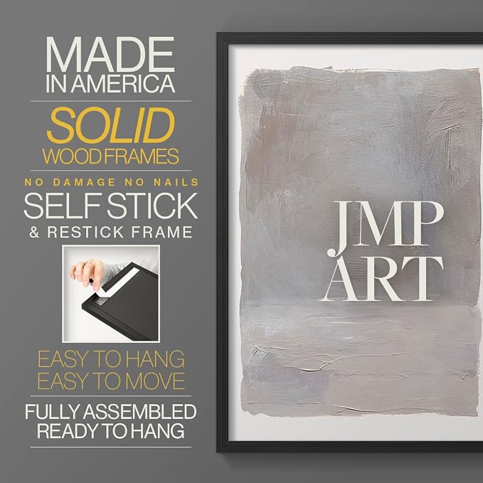 Renditions Gallery Set of 2 Peel & Stick Framed Prints, Watercolor Abstract Wall Art, Neutral Tones Textured Brushstrokes Wall Decor, Re-Stickable - Ready to Hang - 8"x10" - Black Frame LT588