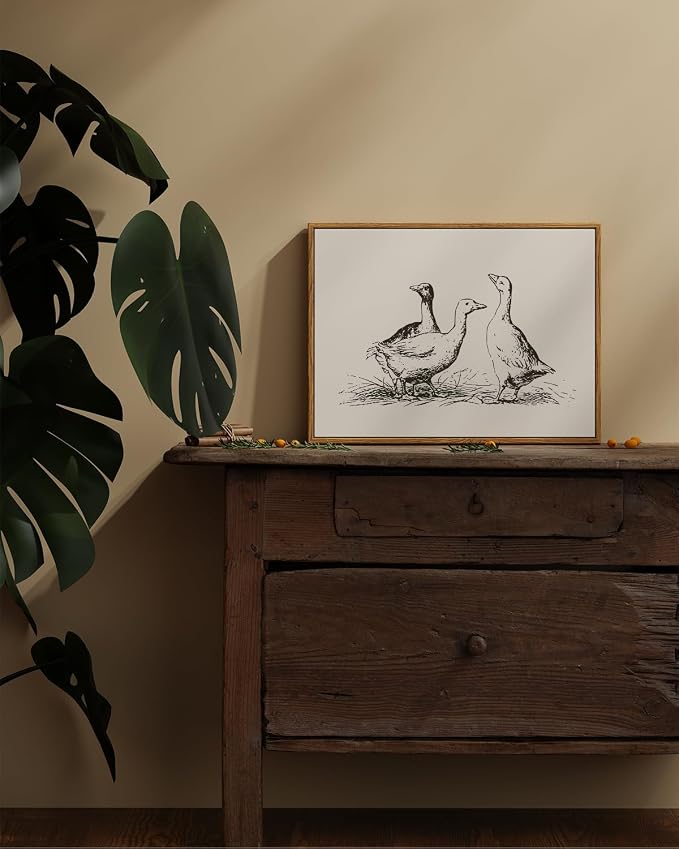 ARPEOTCY Vintage Framed Canvas Wall Art, Rustic Duck Painting Nursery Bathroom Decor, Classical Wall Art for Living Room Bedroom Office, Vintage Animal Pictures Decor Aesthetic(12x16 Inch)