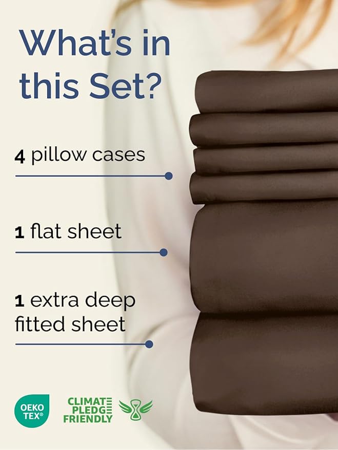 Extra Deep King Sheet Set - 6 Piece Breathable and Cooling Sheets - Hotel Luxury Bedding for Women, Men, Kids & Teens - Easy & Secure Fit - Soft, Wrinkle Free and Comfy - Extra Deep Pockets - Brown