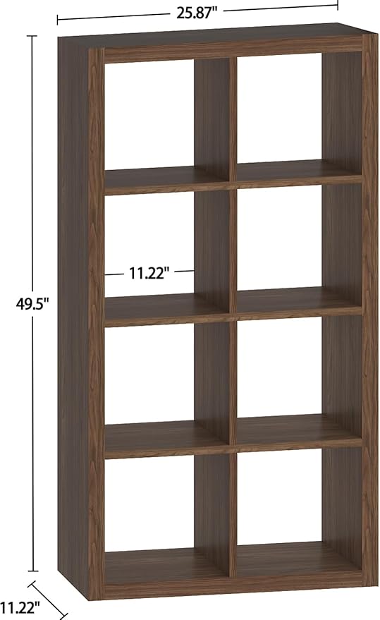 Bookshelf Cube Storage Organizer, 8-Cube Shelf Bookcase with Storage Bin, Modern Wood Open Shelf for Living Room, Bedroom, Home Office, Classic Oak