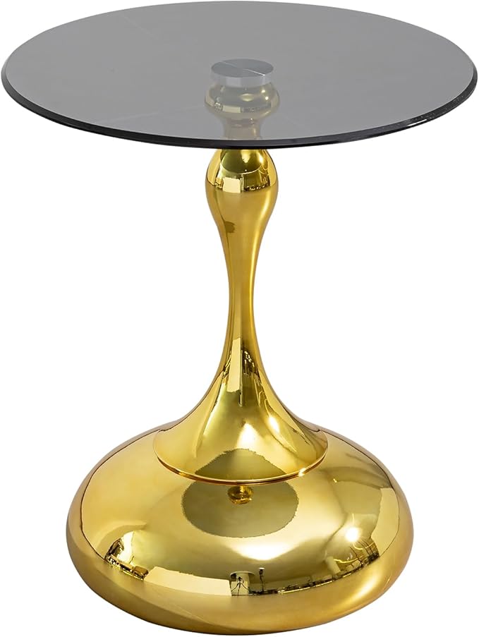 17.7 Inch Black Round Side Table for 2-4 Person, Gold Metal Pedestal Base, Small Coffee Table, End Table, Cocktail Table, Living Room, Bedroom, Office, Bistro, Modern Small Space
