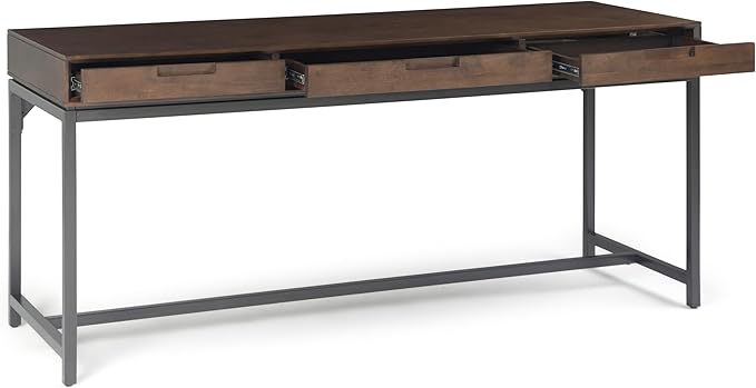 SIMPLIHOME Banting Desk - 72 Inch Wide Solid Wood and Metal Writing Desk in Walnut Brown, Modern Industrial Home Office Computer Table for Study with 2 Drawers and Flip-Down Keyboard Tray