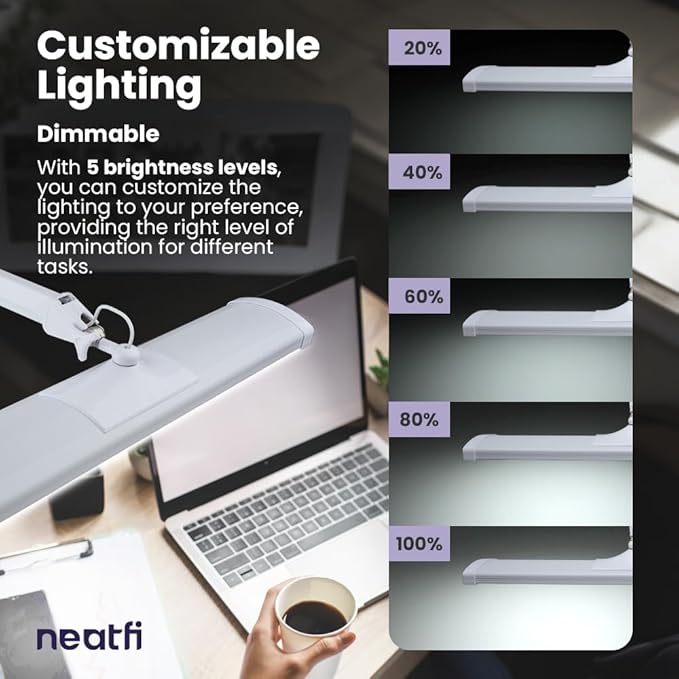 Neatfi Ultra Desk Lamp – 3,500 Lumens, 45W LED, 26-Inch Wide Shade, 5 Brightness Levels, Shadow-Free, Non-Flickering Light, Lamp for Reading, Crafting, Painting, Sewing (Non-CCT with Base, White)