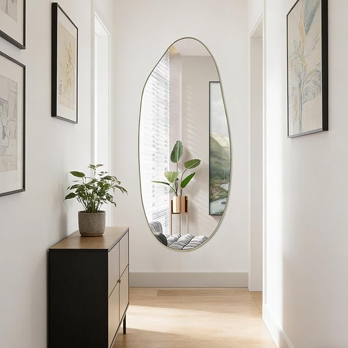 Irregular Mirror, 47.2"x20" Large Asymmetrical Mirror for Wall, Gold Abstract Frameless Mirrors, Modern Unique Shaped Mirrors for Living Room Bathroom Bedroom Entryway Hallway Fireplace