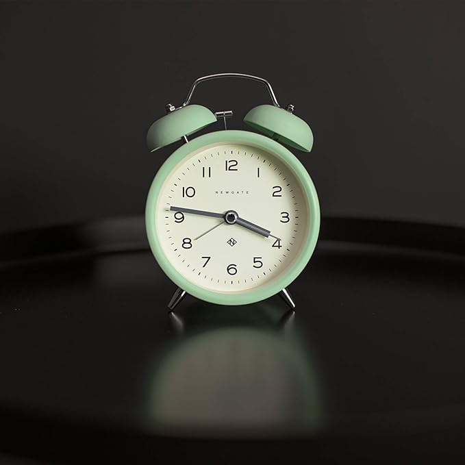 NEWGATE® Charlie Bell Echo Alarm Clock | Modern take on Classic Twin Bell Clock | Neo Mint | Easy to Read Numbers | Ideal for Bedside, Desk or Shelf | Modern Retro Bedroom & Office Accessory