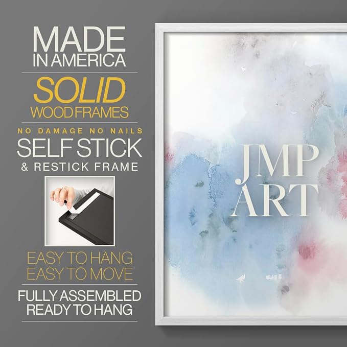 Renditions Gallery Set of 2 Peel & Stick Framed Prints, Watercolor Abstract Wall Art, Cotton Candy Splash Wall Decor, Re-Stickable - Ready to Hang - 22"x28" - White Frame LT588