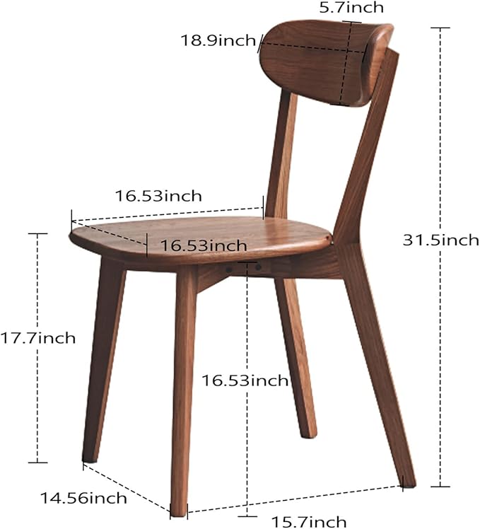 100% Solid Wood Dining Room Chairs - Practical Kitchen Chairs - Wood Chair for Dining Room, Kitchen (1, Walnut)