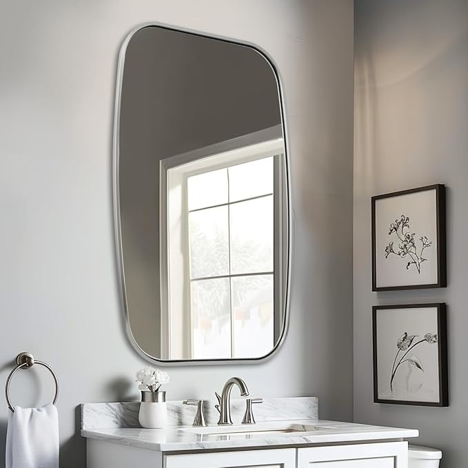 ANDY STAR Brushed Nickel Oval Bathroom Mirror for Over Sink, 24x40 Inch Bathroom Vanity Mirror with Unique Oblong Tube Metal Frame-Modern Clean Design with Anti-Rust Stainless Steel Frame