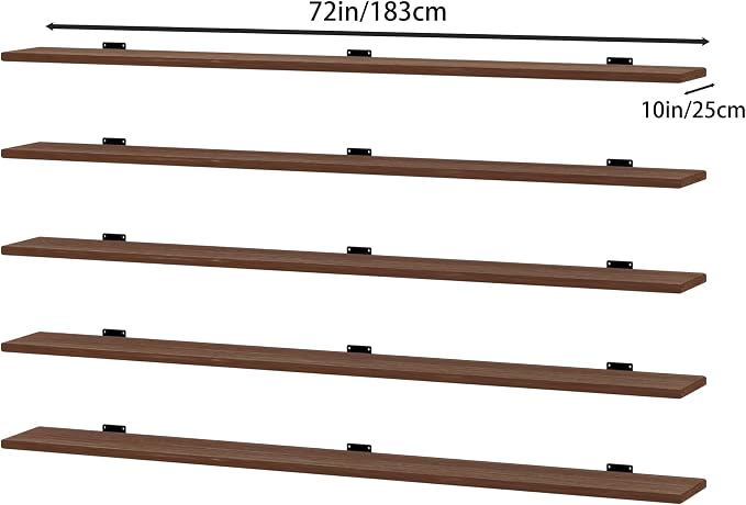 5 Tier Book Shelf,Long Floating Shelf for Wall 72 inch,Farmhouse Bookcase Long Wall Shelves,Wall Mounted Bookshelf Display Shelves