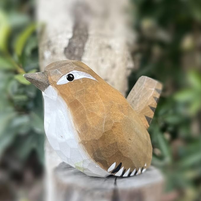 Bird Figurines Hand Carved Painted Wooden Statues for Home Decor, Gift for Bird Lovers,Housewarming, Birthday, Christmas, Anniversaries (NO.14-Winter Wren)