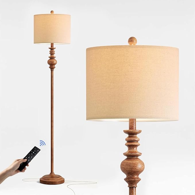 BOBOMOMO 64.25" Farmhouse Floor Lamp with Remote, Dimmable Floor Lamp with Adjustable Color Temperatures, Tall Rustic Standing Lamp for Living Room Corner, Bedroom & Nursery, 9W Bulb Included,Brown