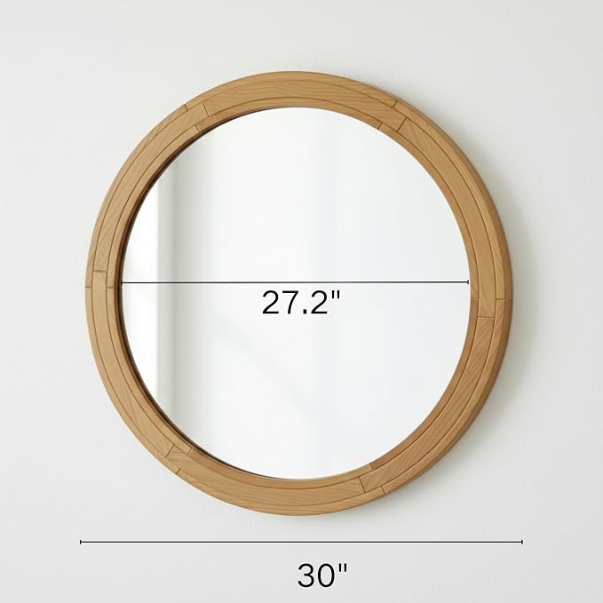ZIYOO 30 Inch Round Wood Wall Mirror, Farmhouse Rustic Circle Mirror, Wall Mounted Decorative Mirror for Bathroom Vanity, Living Room, Entryway, Bedroom, Vanity, Hallway