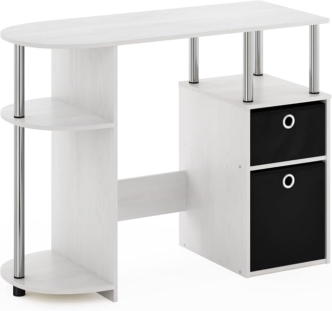 Furinno Jaya Simplistic Computer Study Desk, White Oak/Chrome/Black