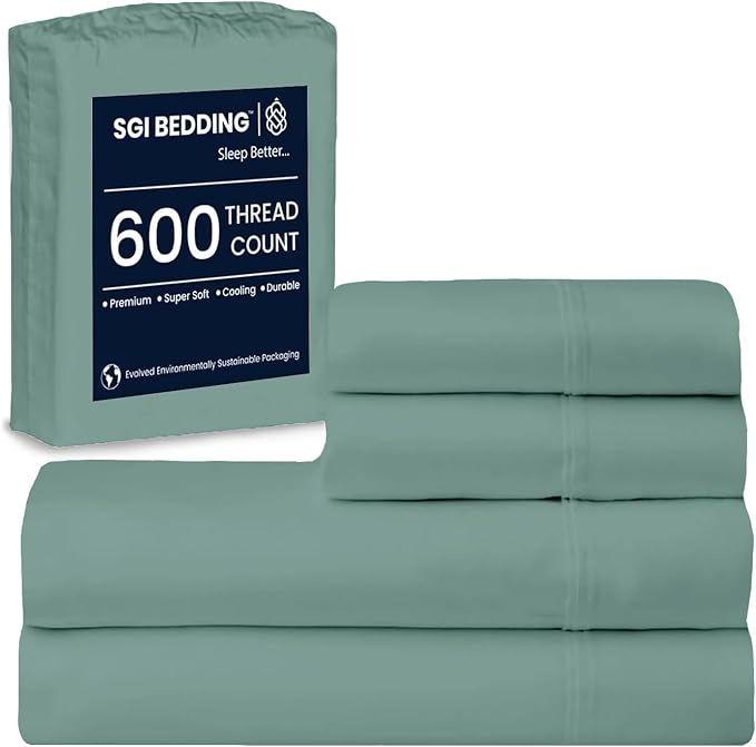 SGI bedding 100% Egyptian Cotton Sheets RV King Size – 600 Thread Count Sheets Set, Soft, Cooling, 15" Deep Pocket, Luxury Hotel Bedding, Breathable, Durable - Aqua Green