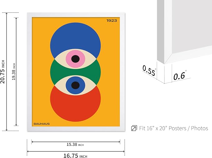 Poster Master Bauhaus Poster - Abstract Eyes Print - Graphic Design Art - Eye Art - Geometric Art - Chic Boho Art - Mid Century Modern Art - Living Room or Bedroom Wall Decor - 16x20 White Framed