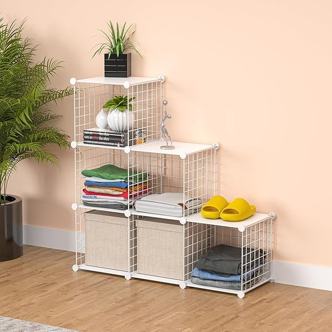 Closet Organizer, Organizers and Storage,Cabinet Metal Shelf Rack Storage Shelves Bookshelf,Toy Organizers and Storage Bins (6-Cube, White)