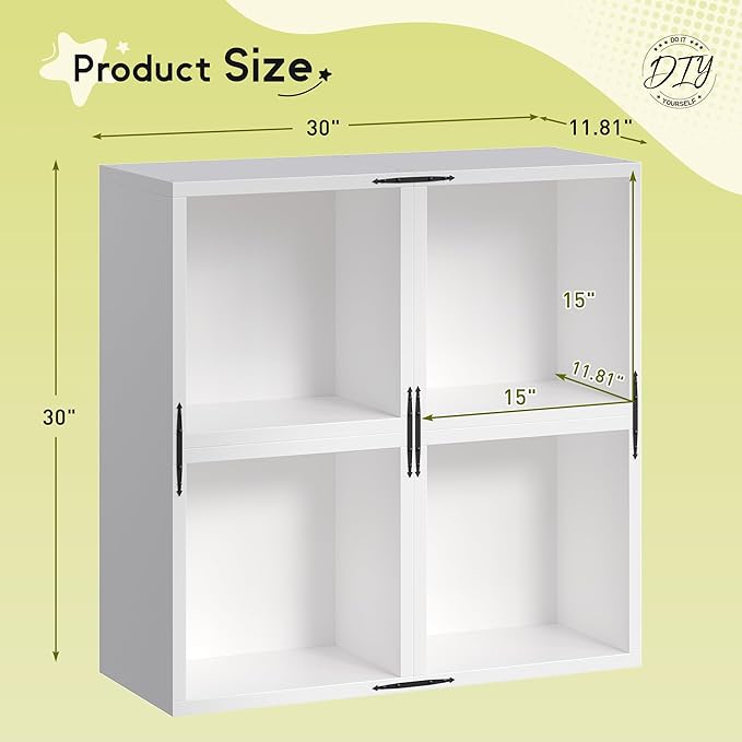 Homkdom 4 Cube Storage Organizer, DIY Book Shelf with Open Shelves, Stackable Cube Bookcase with Anti-Tip Design, Bedroom, Office, Dorm, White