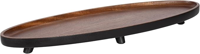 Kate and Laurel Tomaz Modern Decorative Mango Wood Oval Footed Tray, 23 x 7, Walnut Brown and Black, Transitional Food-Safe Wooden Coffee Table Tray with Elevated Design and Unique Oval Shape