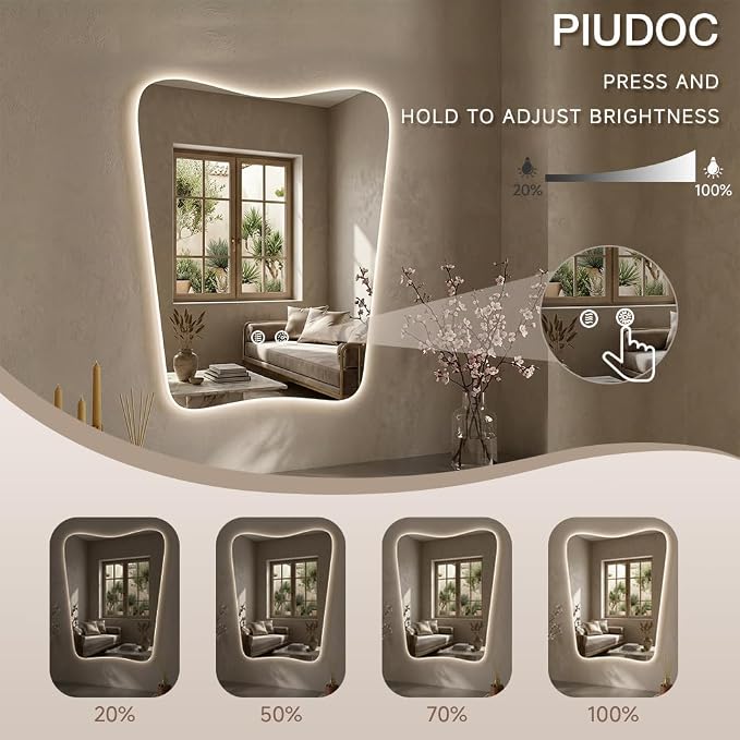22“x30” Irregular Backlit Bathroom Mirror with Lights, Abstract Vanity Mirror with Lights, Anti-Fog Wall Mirror,Dimmable