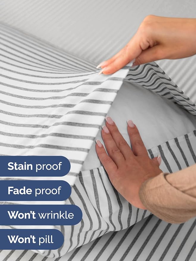 Extra Deep Full Sheet Set - 6 Piece Breathable and Cooling Sheets - Hotel Luxury Bedding for Women, Men, Kids & Teens - Easy & Secure Fit - Soft and Wrinkle Free - Extra Deep Pockets - Grey Stripes