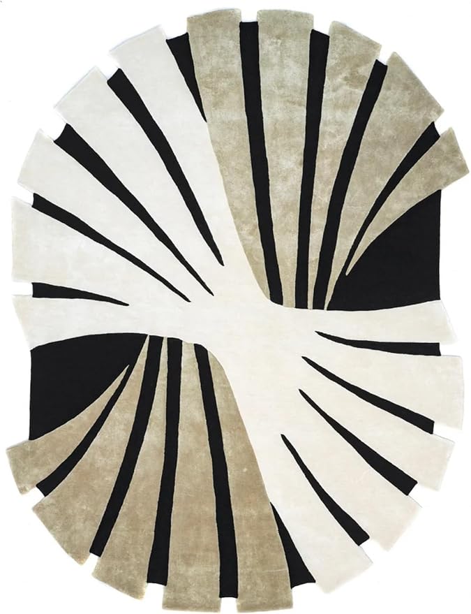 Contemporary Aesthetic Geometic Art Deco Abstract Rug 6x9 Brown Black White Stripes Washable Area Rug for Living Room Bedroom Nursery Shaggy Carpet Under Dining Coffee Table Non Slip Easy Clean Mats