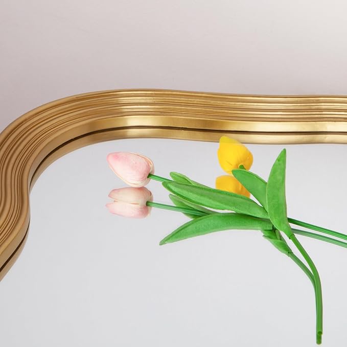 SHYFOY Antique Gold Wall Mirror, Asymmetrical Decorative Mirror for Wall Decor, Irregular Large Ornate Mirrors for Living Room, Wavy Abstract Cloud Mirror, 31.5" L x 27.5" W
