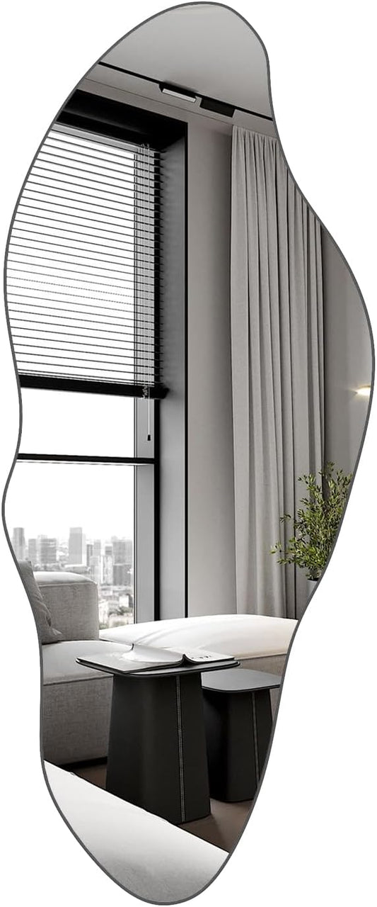 Black Irregular Full Length Mirror,20"x47" Farmhouse Wooden Asymmetrical Full Body Wall Mirror for Bathroom, Living Room, Bedroom, Entryway Hanging Horizontal/Vertical