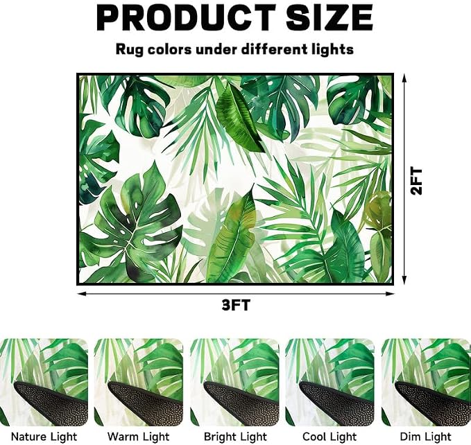 2'x3' Tropical Palm Leaf Rug Monstera Banana Leaves Floor Mat for Entryway Bedroom Living Room Nursery Playroom Home Decor Washable Low Pile Green Botanical Area Rug