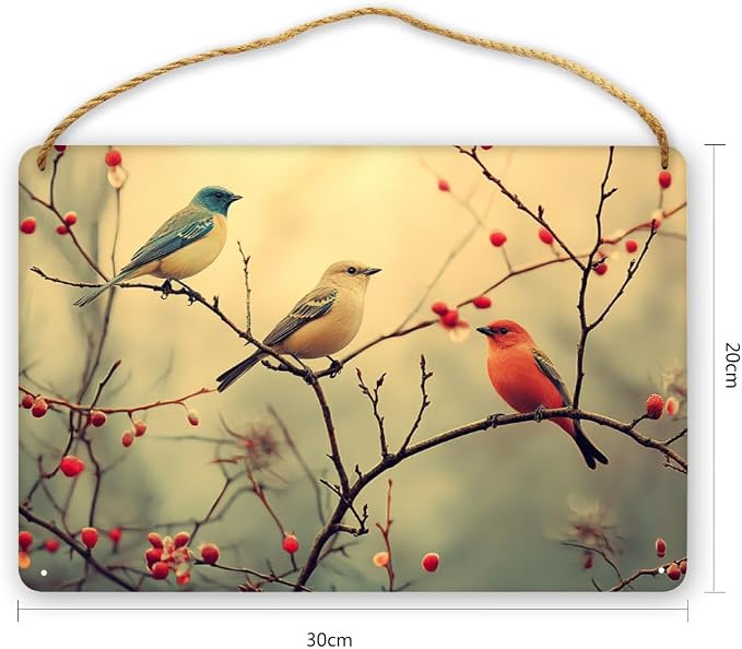 Artistic Retro Bird Wooden Sign, Floral Vintage Art for Home Aesthetics Lovers, 12x8 Inches Wood Decors, Ideal for Boho-Inspired Homes & Garden Spaces