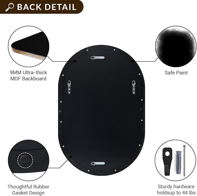 ANDY STAR Oval Mirrors for Bathroom, 24x40’’ Black Vanity Mirror, Black Oval Mirror Pill Shaped, 1’’ Deep Stainless Steel Frame, Wall-Mounted Horizontally/Vertically