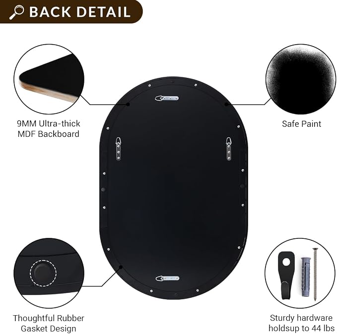ANDY STAR 24x32'' Oval Mirror, Black Oval Mirror Pill-Shaped Design in Stainless Steel Metal Frame for Bathroom, Entryway, Living Room, Contemporary 1" Deep Wall Mount Vertical or Horizontal