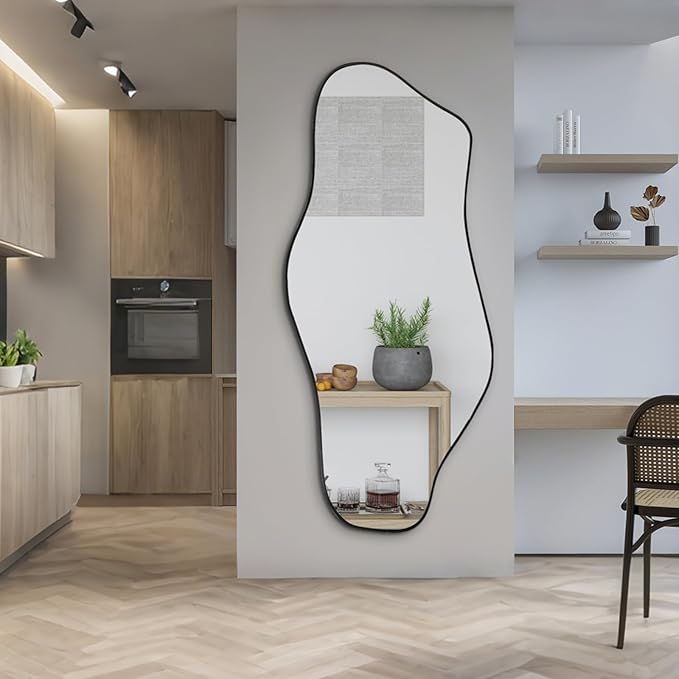 Irregular Mirror, 59"x25.5" Asymmetrical Full Length Mirrors, Large Abstract Frameless Mirror Decorative, Unique Shaped Mirrors for Living Room Bathroom Bedroom Hallway Entryway Fireplace