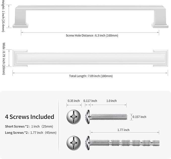 Lardmon 10 Pack 6.3 Inch(160mm) Hole Center Matte White Modern Cabinet Pulls Kitchen Cabinet Handles Kitchen Cabinet Hardware Timeless Drawer Pulls for Dresser Cupboard Wardrobe, Matte White(6.3x10)