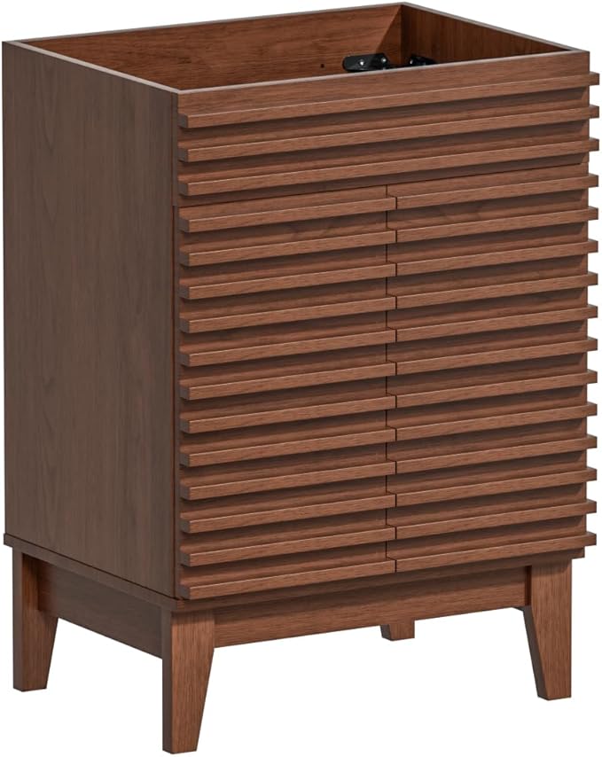 ROOMTEC 24" Bathroom Vanity, Mid-Century Freestanding Bathroom Cabinet Vanity with Storage, Particleboard Frame with Wood Grain Laminate, Walnut (Sink Basin Not Included)
