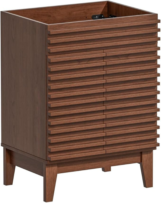 ROOMTEC 24" Bathroom Vanity, Mid-Century Freestanding Bathroom Cabinet Vanity with Storage, Particleboard Frame with Wood Grain Laminate, Walnut (Sink Basin Not Included)