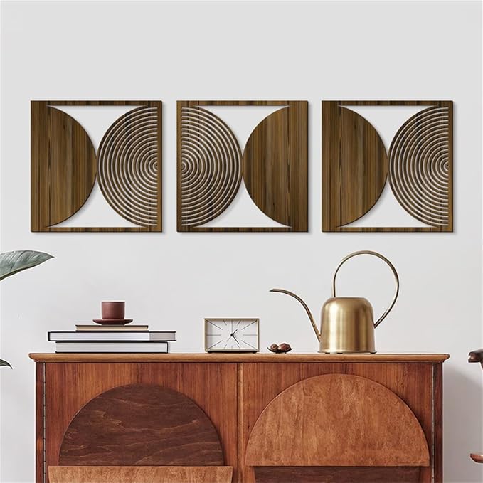 Price Xes Wooden Geometric Wall Art - Set of 3 - Home Decor Accent - Modern Minimalist Wood Wall Decor for Living Room, Bedroom, Office - Easy Hanging - 11.8" x 11.8"