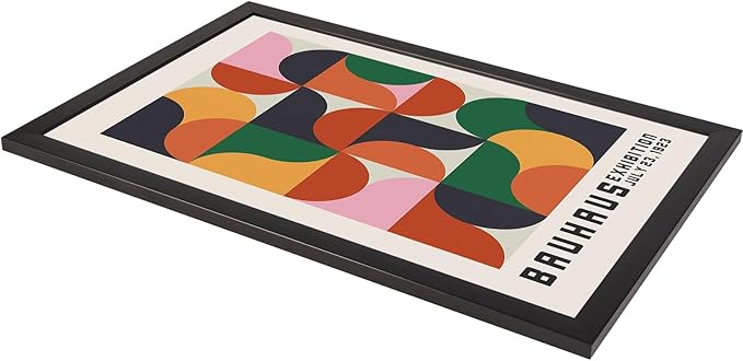 LZMXWX Vintage Bauhaus Exhibition Poster July 23 1923 Geometric Abstract Design With Colorful Shapes Canvas Wall Art Maximalist Prints For Home Bedroom Dorm Wall Decor 8x12in Black Framed Flat