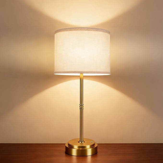 AWOKE 17.7-Inch Tall Cordless Table Lamp, 7500mAh Long-Lasting Battery Operated Light, Stepless Dimmable 3000K Warm Desk Lamp with Easy-Assembly DIY Fabric Shade for Bedroom and Nightstand