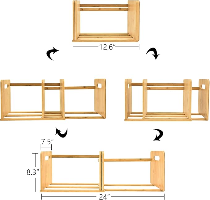 WELLAND Bamboo Desktop Bookshelf Small Book Rack Adjustable Desk Storage Organizer