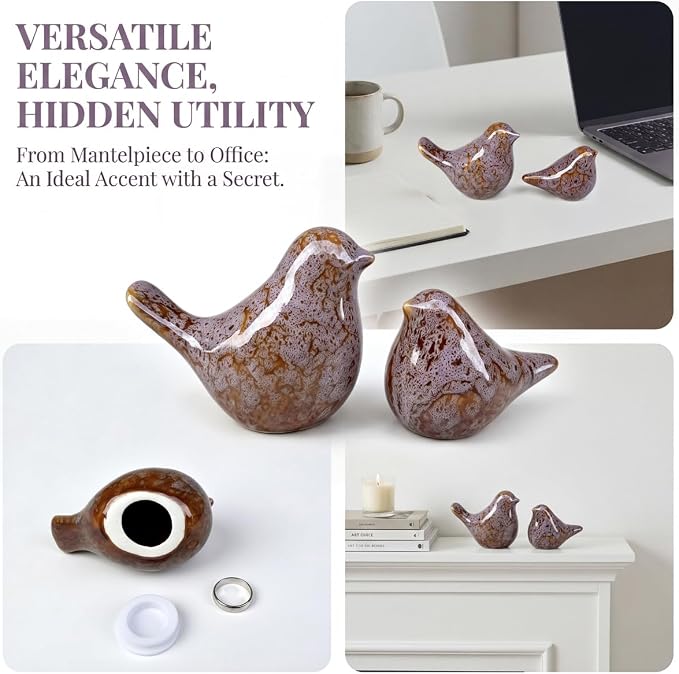 statueBird Statues, Modern Home Decor, Suitable for desks, Bookshelves, bedrooms, Living Rooms, cabinets, and Fireplace Mantel Decorations. Ceramic Animal Statues. (Purple;)