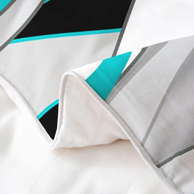 Erosebridal Teal Geometric Lines 100% Cotton Duvet Cover Queen Turquoise Striped Bedding Set for Kids Teens Adults Waves Aesthetics Stripes Comforter Cover Minimalist Art Bed Set 3 Pcs