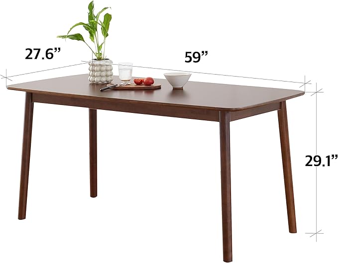 Livinia Aslan 59" Malaysian Oak Rectangular Wooden Dining Table/Large Solid Wood Kitchen Desk (Walnut)